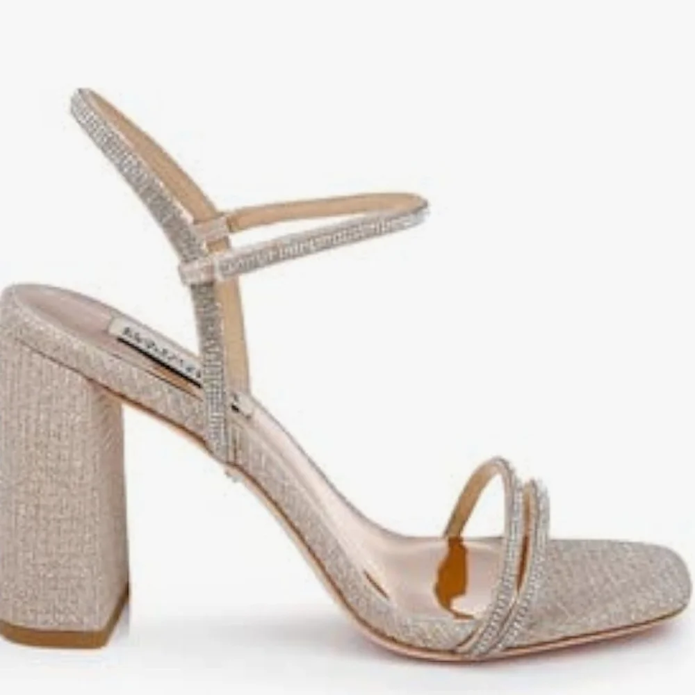 BLADGLY MISCHKA Fiery Pale Gold Bejeweled Block Heel Sandal NIB